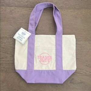 Trader Joe's Mini Pastel Canvas Tote Bag - Cream and Purple limited color!